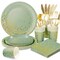 175 Pcs Sage Green Plates and Napkins Party Supplies - Sage Green Paper Plates Serve 25 Guests - Sage Green and Gold Disposable Plates Sets for Holiday Wedding Birthday Party Decoration